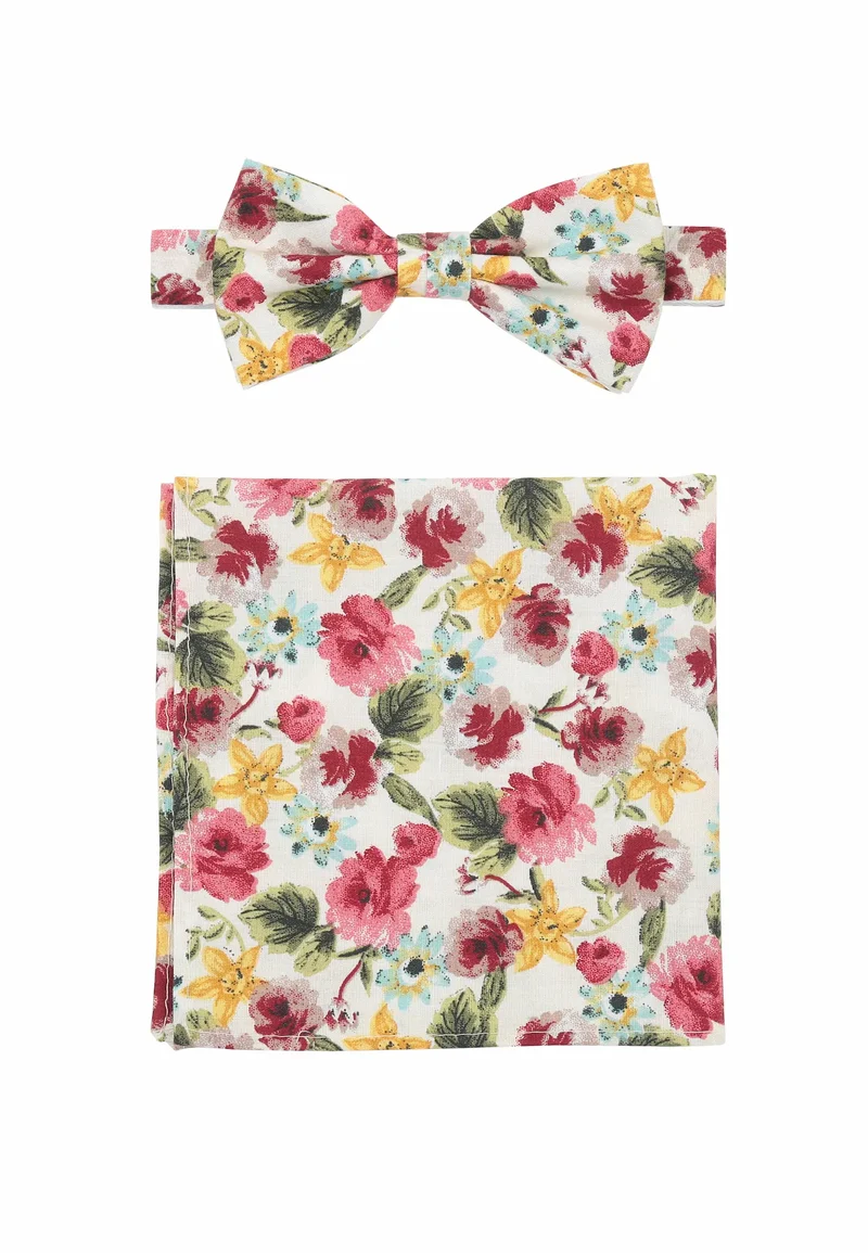 Fliege Einstecktuch Set Herren aus Baumwolle - Blumenmuster