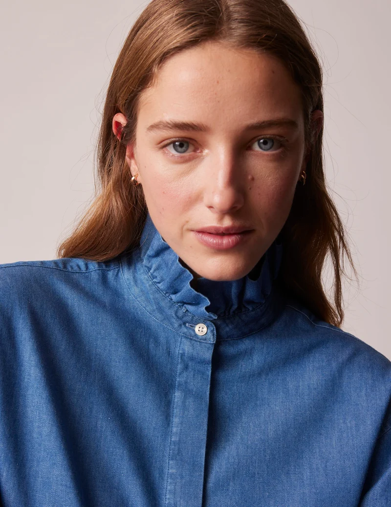 Chemise Laurine gorge cachée en denim bleu