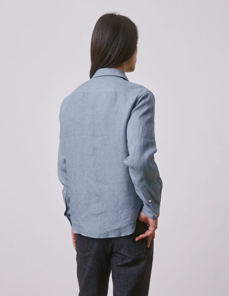 Chemise mixte "Je t'aime" en lin bleu