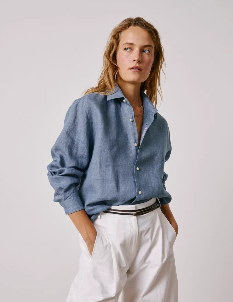 Chemise mixte "Je t'aime" en lin bleu