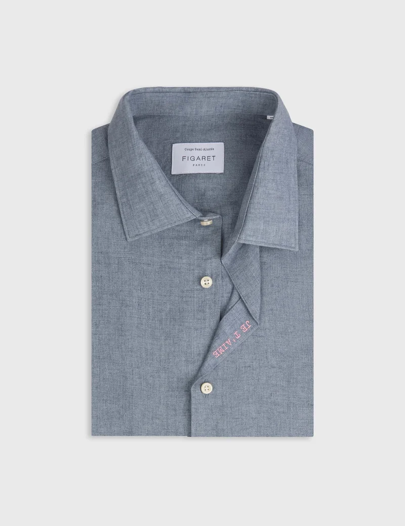 Chemise mixte "Je t'aime" en lin bleu