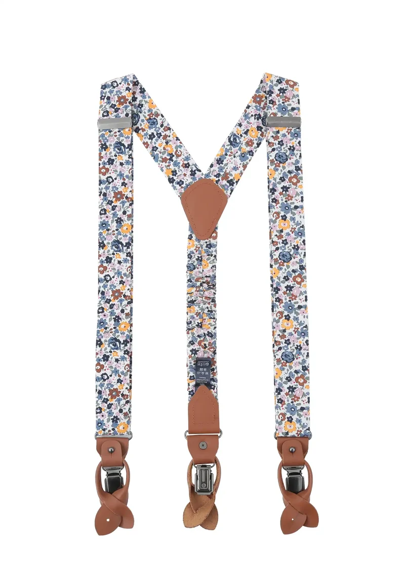 Hosenträger Set Herren mit Fliege & Einstecktuch aus Baumwolle - Blumenmuster