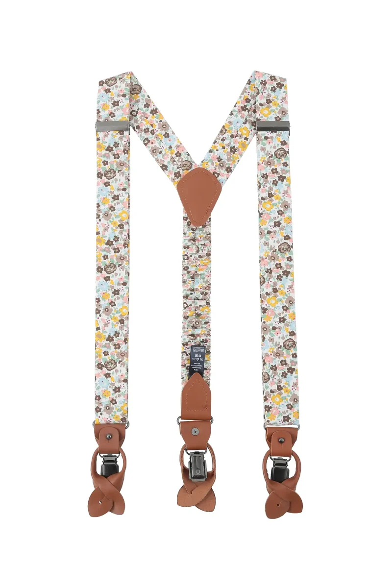 Hosenträger Set Herren mit Fliege & Einstecktuch aus Baumwolle - Blumenmuster