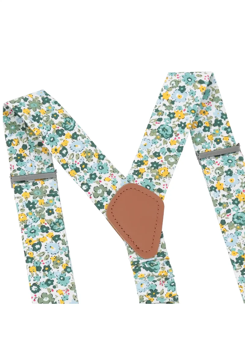 Hosenträger Set Herren mit Fliege & Einstecktuch aus Baumwolle - Blumenmuster