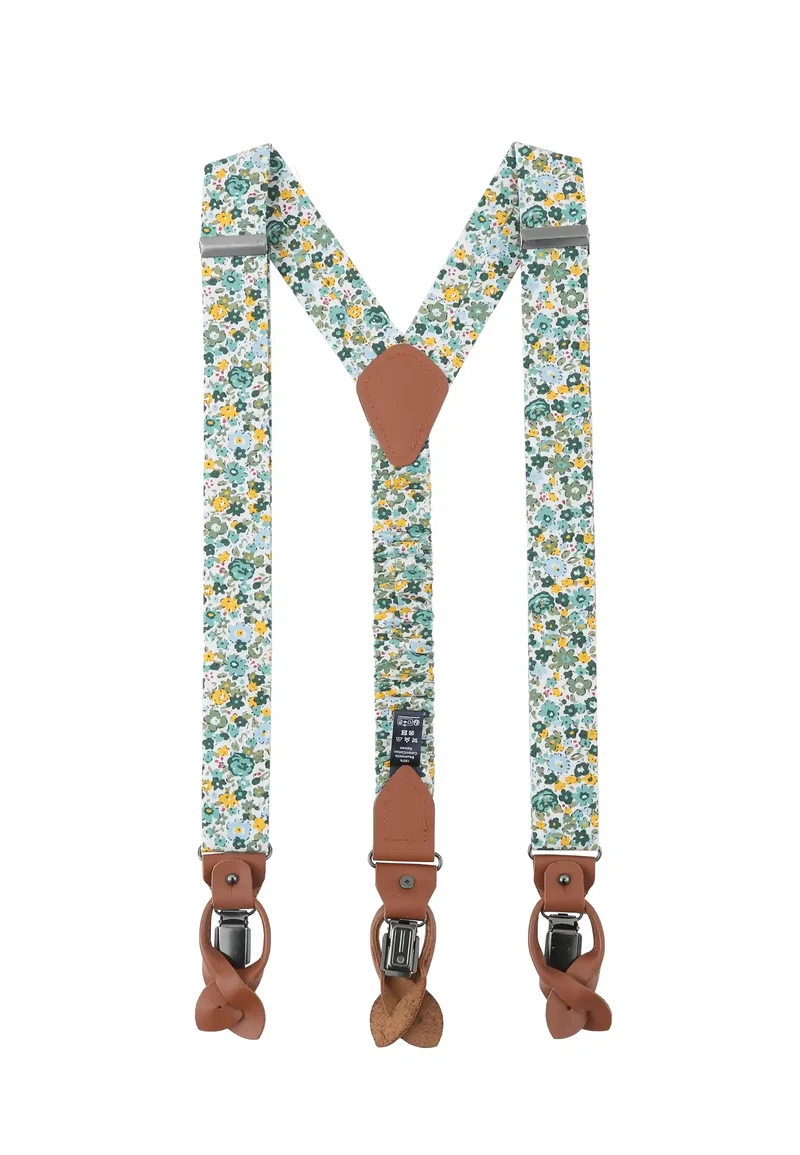 Hosenträger Set Herren mit Fliege & Einstecktuch aus Baumwolle - Blumenmuster