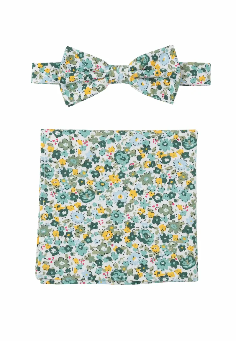 Fliege Einstecktuch Set Herren aus Baumwolle - Blumenmuster