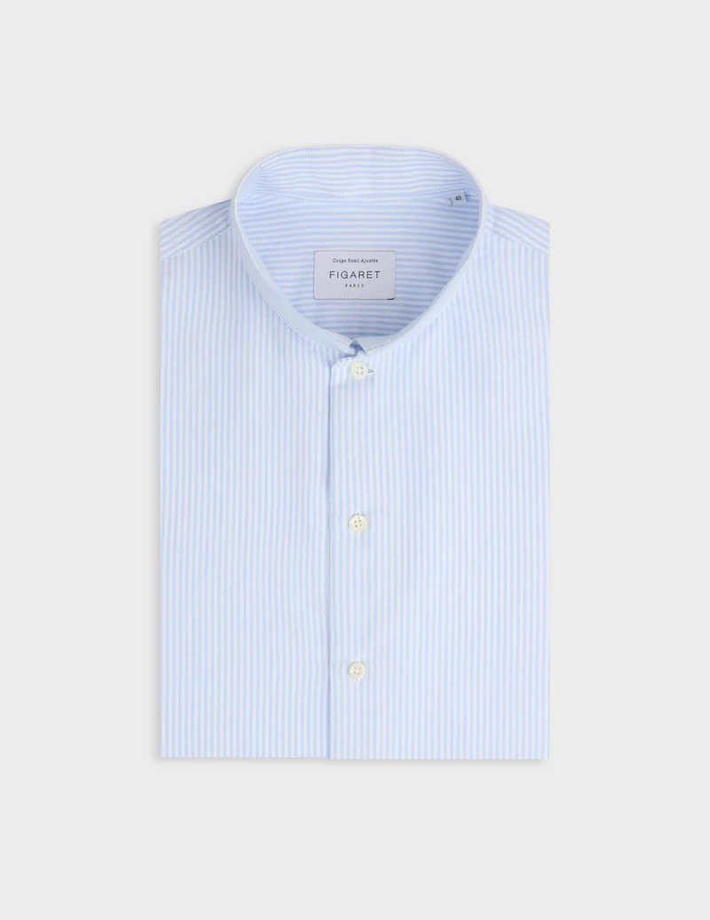 Chemise semi-ajustée rayée bleu clair