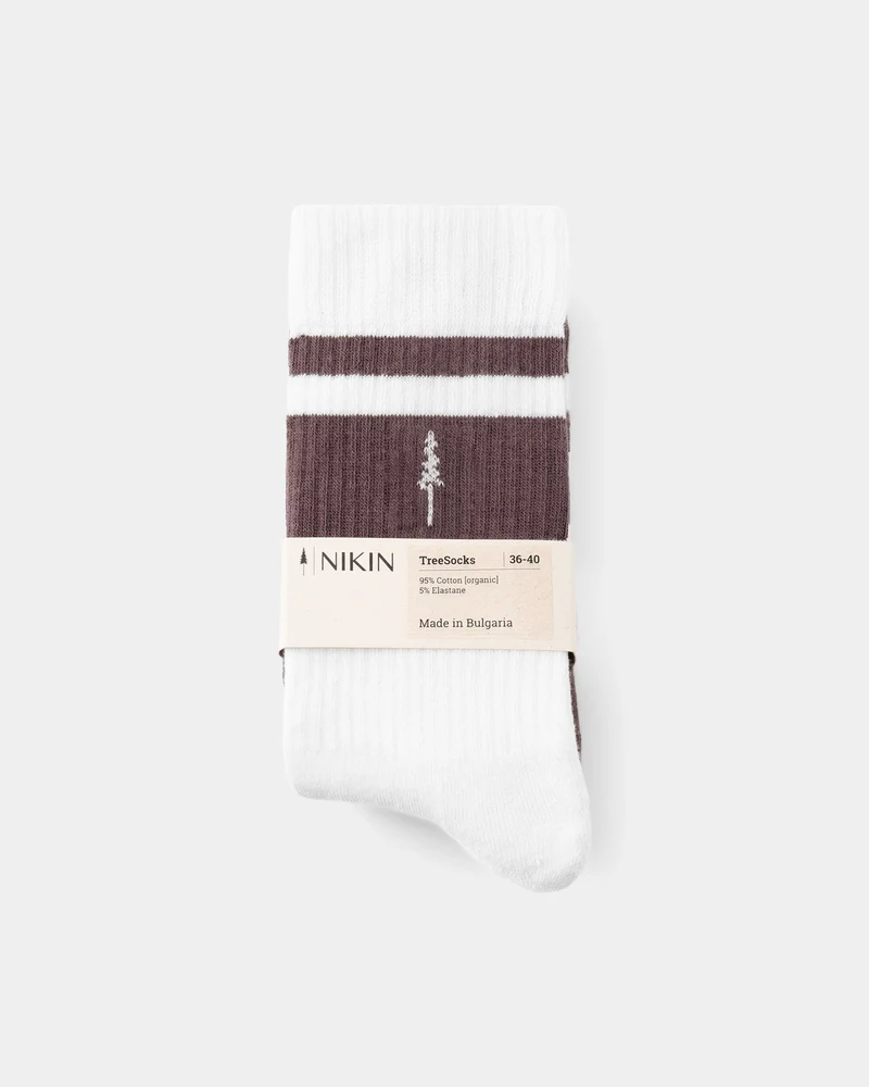 Weisse Braune Socken TreeSocks Ribbed Striped aus Bio-Baumwolle von Nikin