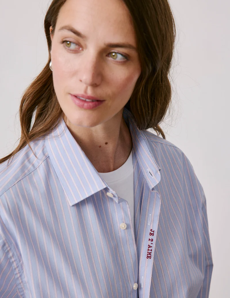 Chemise mixte "Je t'aime" bleue rayée