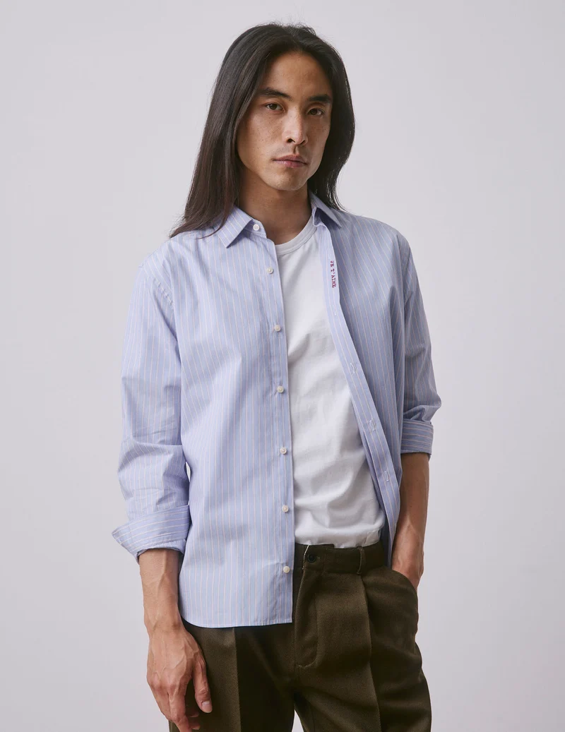 Chemise mixte "Je t'aime" bleue rayée