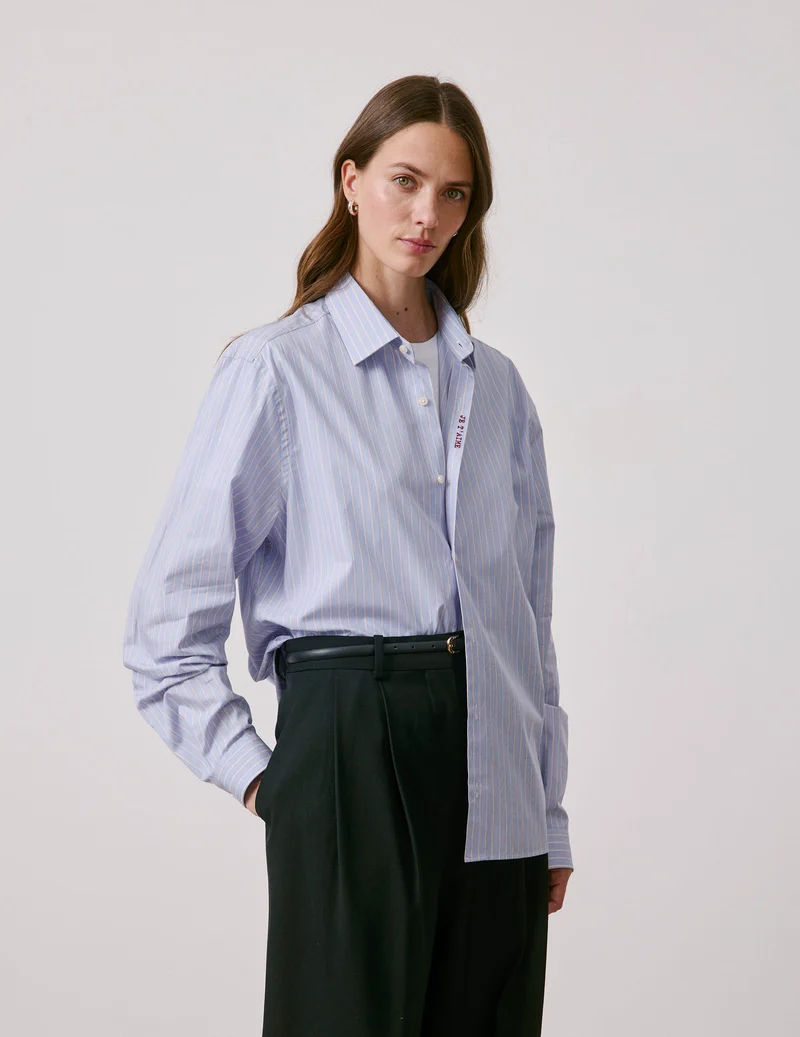 Chemise mixte "Je t'aime" bleue rayée