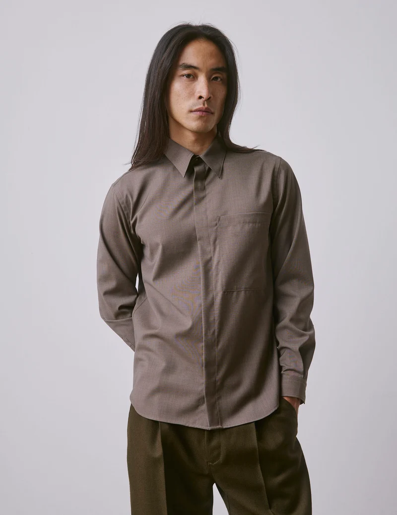 Chemise Paul en laine vierge marron