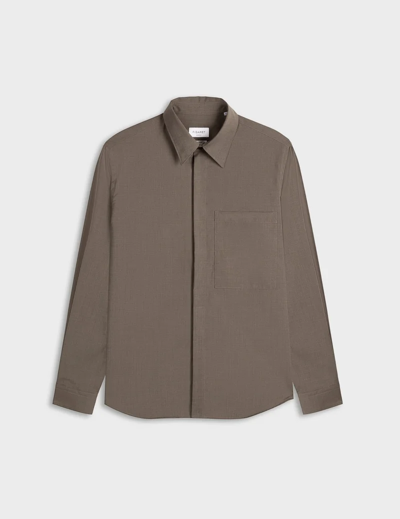 Chemise Paul en laine vierge marron