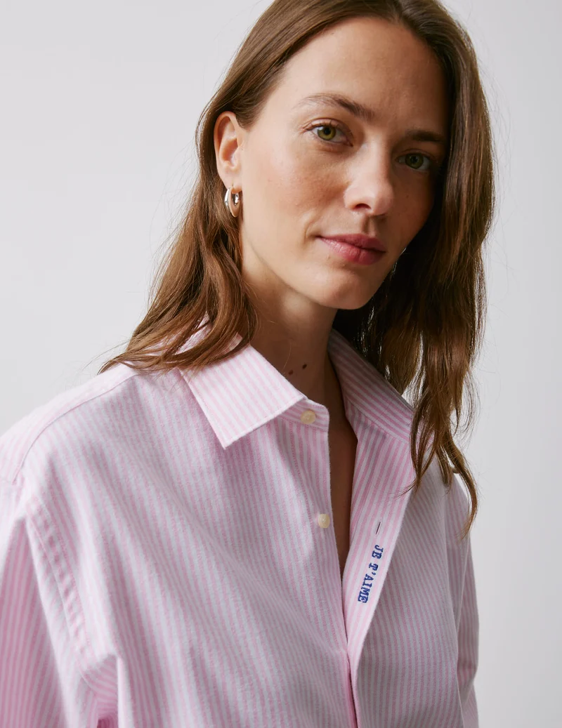 Chemise mixte "Je t'aime" rayée rose