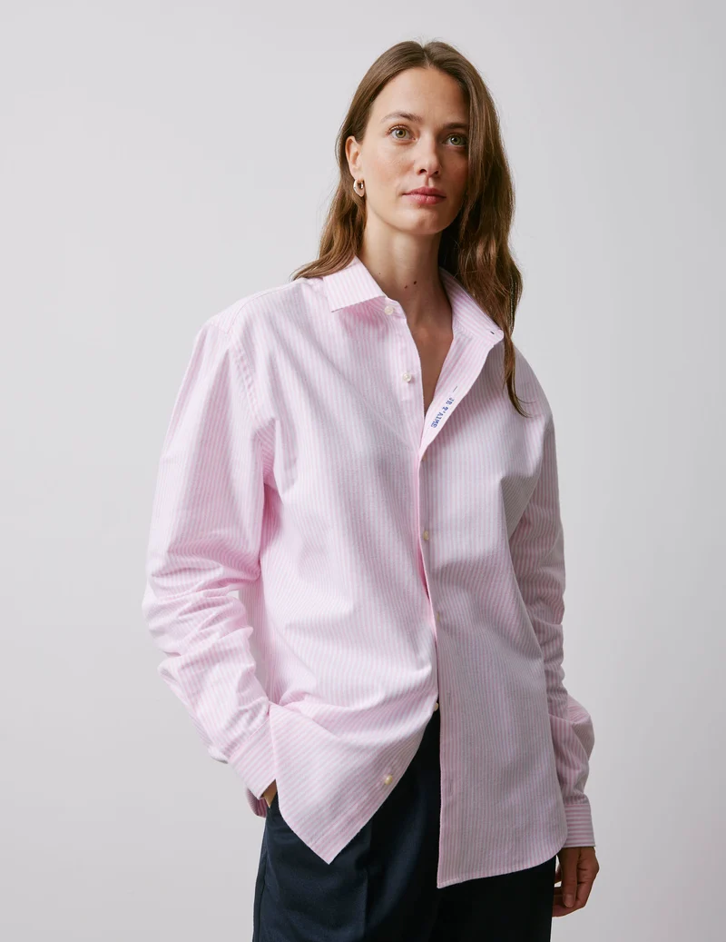 Chemise mixte "Je t'aime" rayée rose