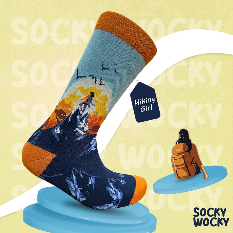 Hiking Girl Sunset Socks Nature Adventure Edition