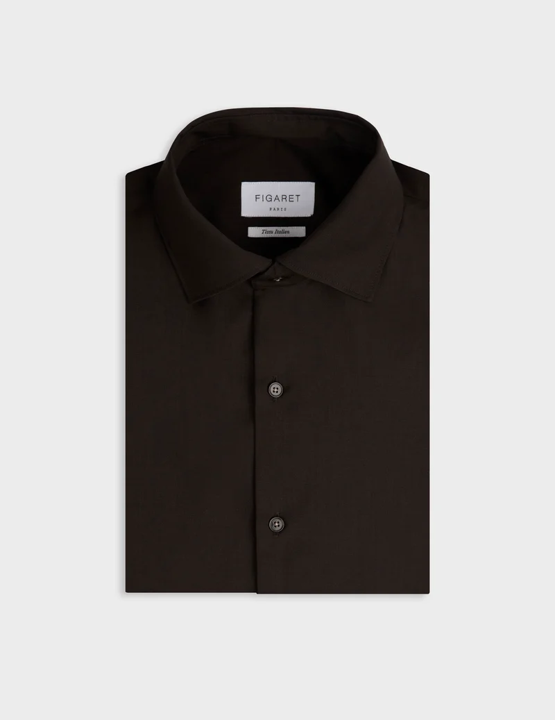Chemise Aristote en laine vierge marron
