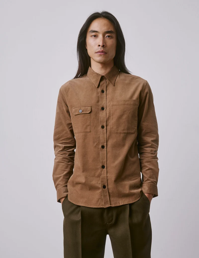 Chemise Pierrot en velours beige
