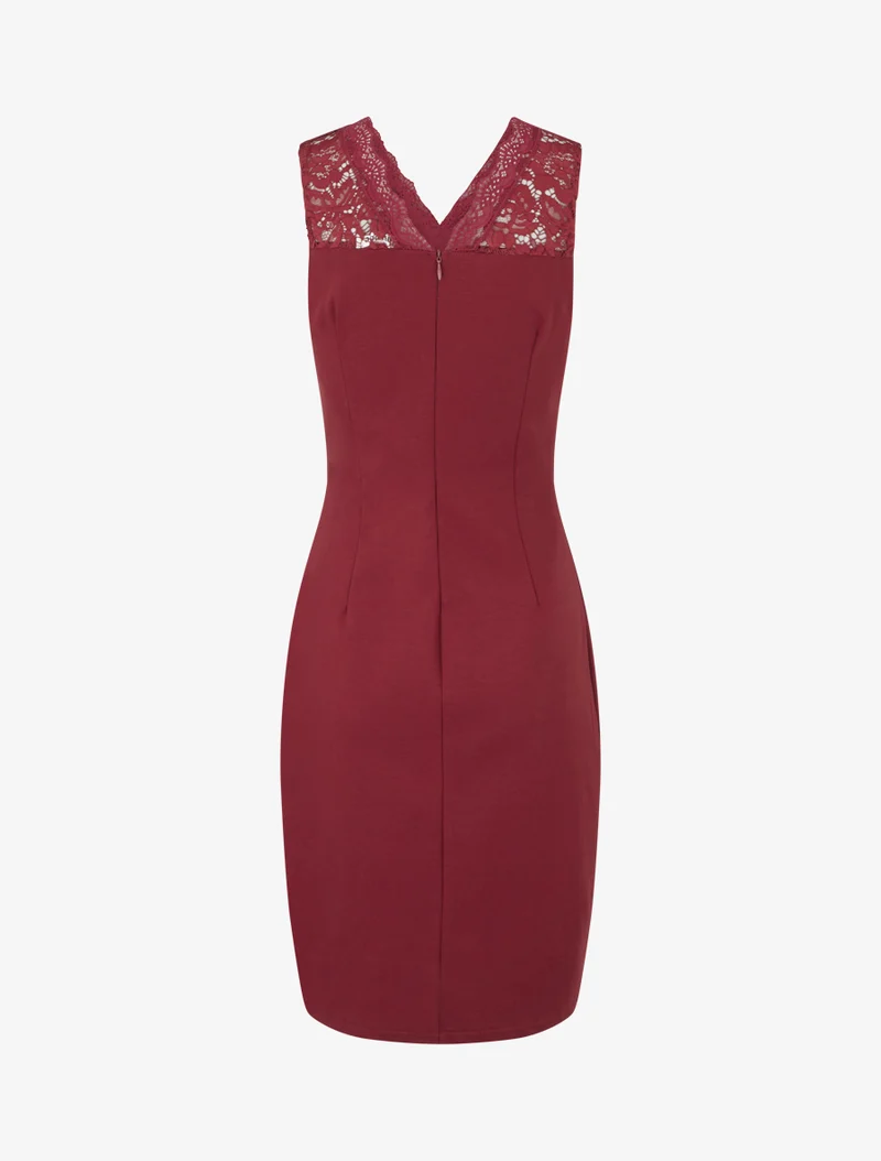 Ärmelloses, figurbetontes Kleid mit Spitzenoberteil - Bordeaux
