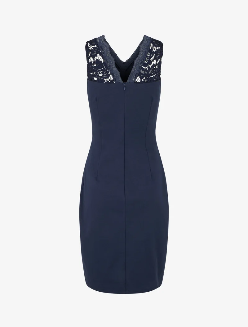 Ärmelloses, figurbetontes Kleid mit Spitzenoberteil - Marine