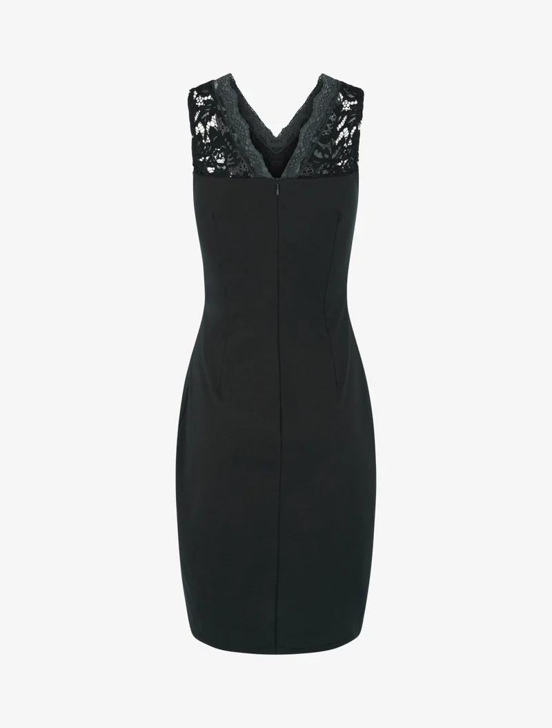 Ärmelloses, figurbetontes Kleid mit Spitzenoberteil - Schwarz