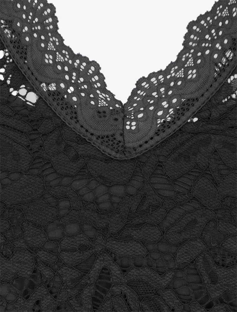 Ärmelloses, figurbetontes Kleid mit Spitzenoberteil - Schwarz