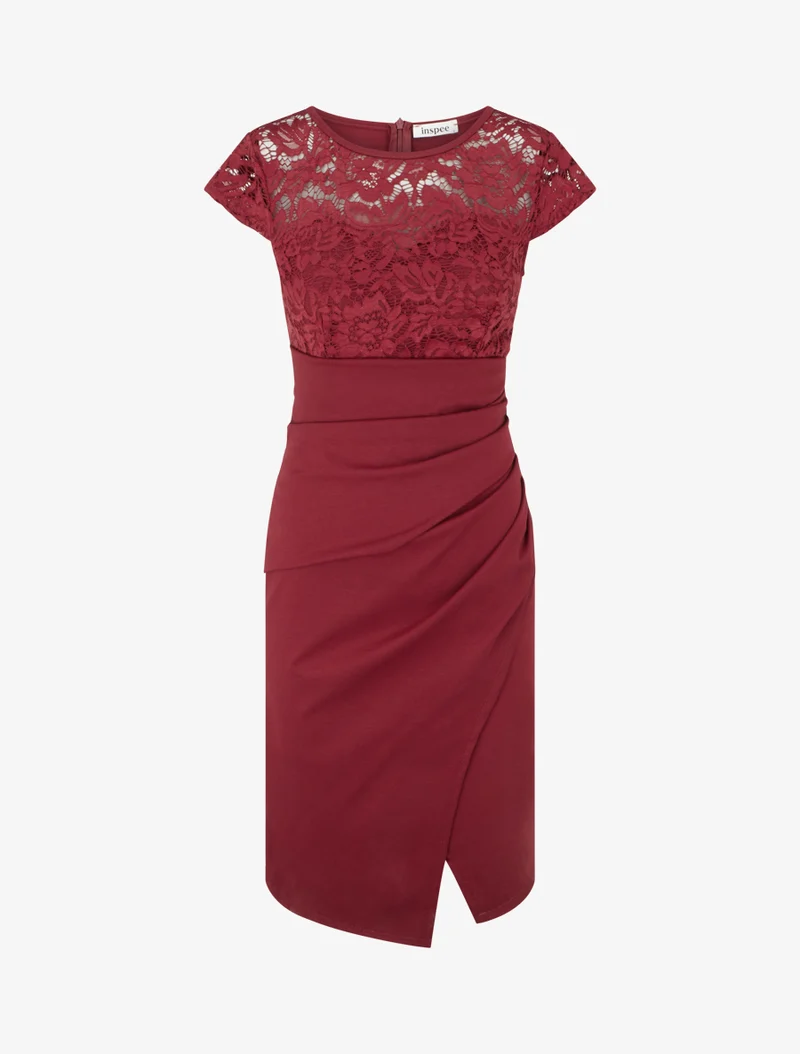 Wickelkleid mit Spitzenoberteil - Bordeaux