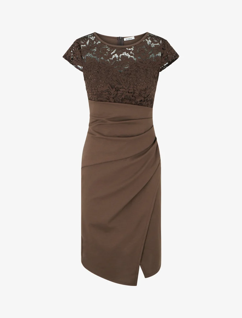 Wickelkleid mit Spitzenoberteil - Braun