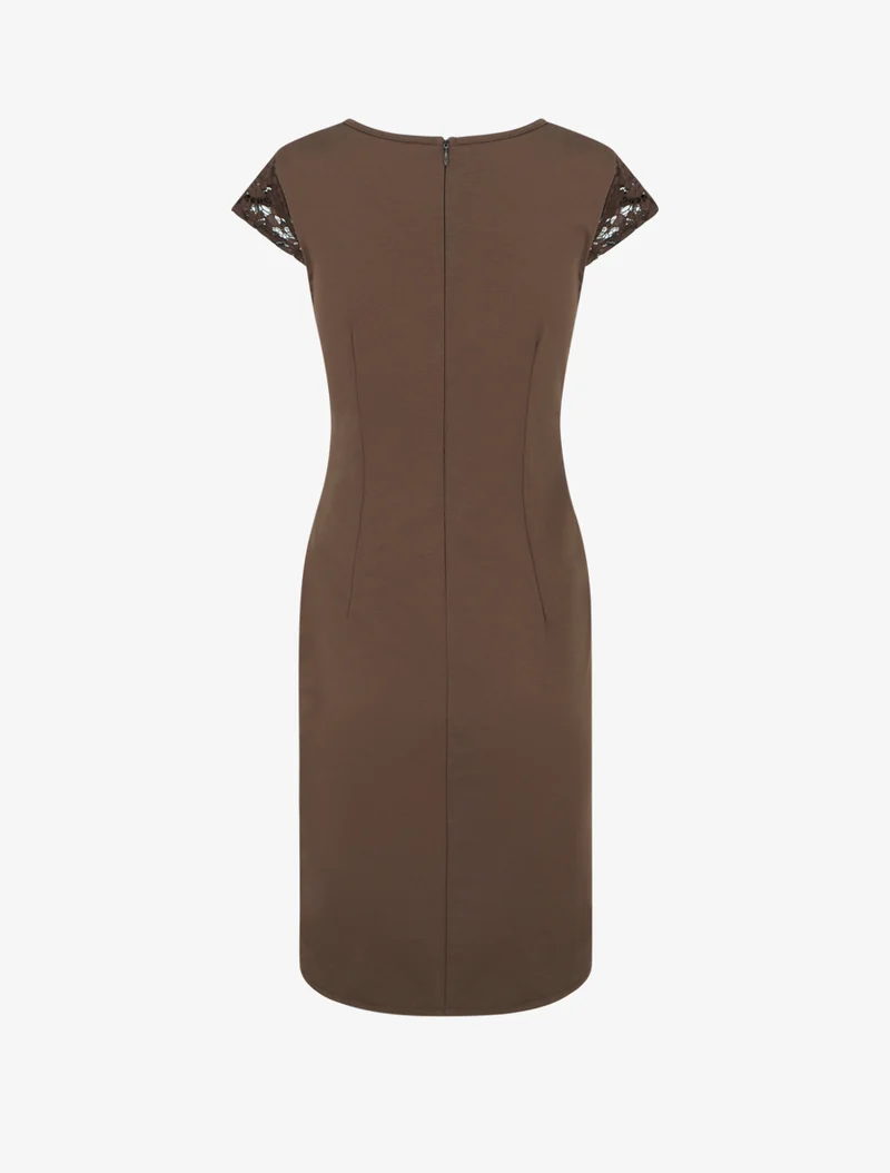 Wickelkleid mit Spitzenoberteil - Braun