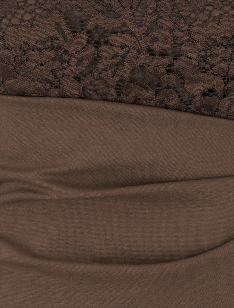 Wickelkleid mit Spitzenoberteil - Braun