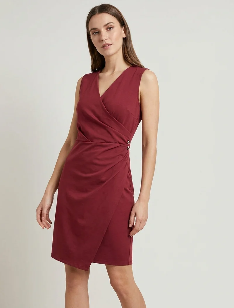 Ärmelloses Wickelkleid - Bordeaux