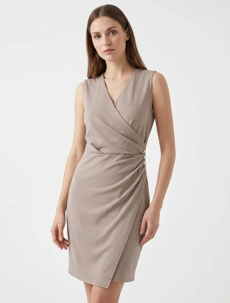 Ärmelloses Wickelkleid - Maulwurf
