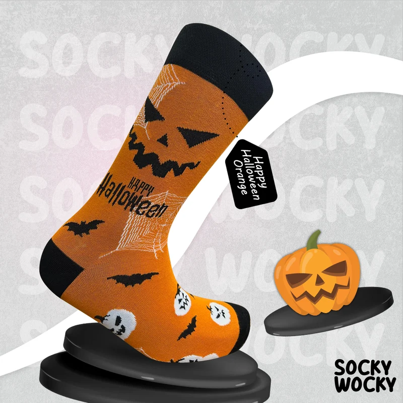 Happy Halloween Orange Socks Spooky Season Edition