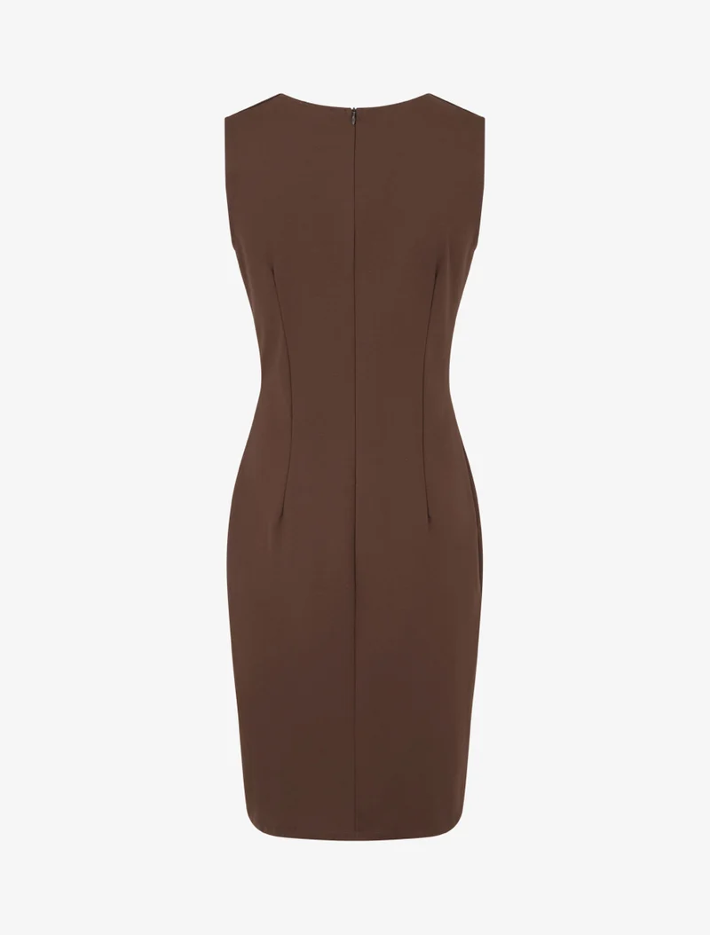 Ärmelloses Wickelkleid mit dekorativen Knöpfen - Braun