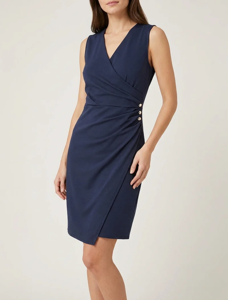 Ärmelloses Wickelkleid - Marine
