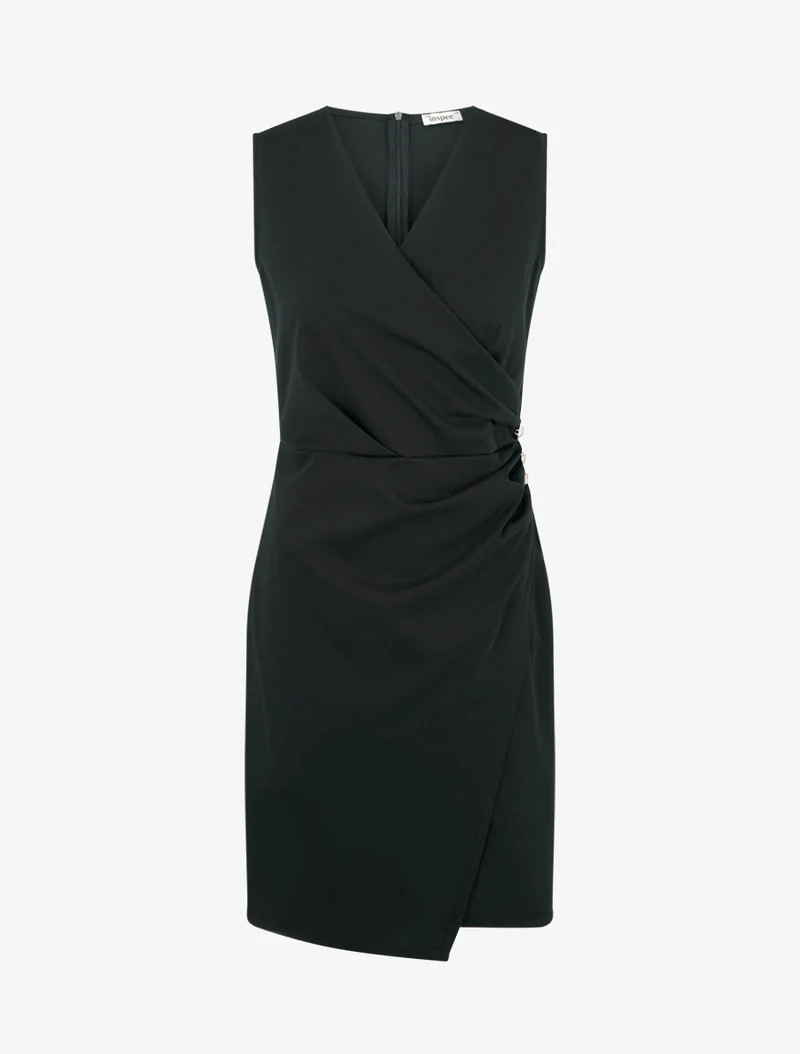 Ärmelloses Wickelkleid - Schwarz