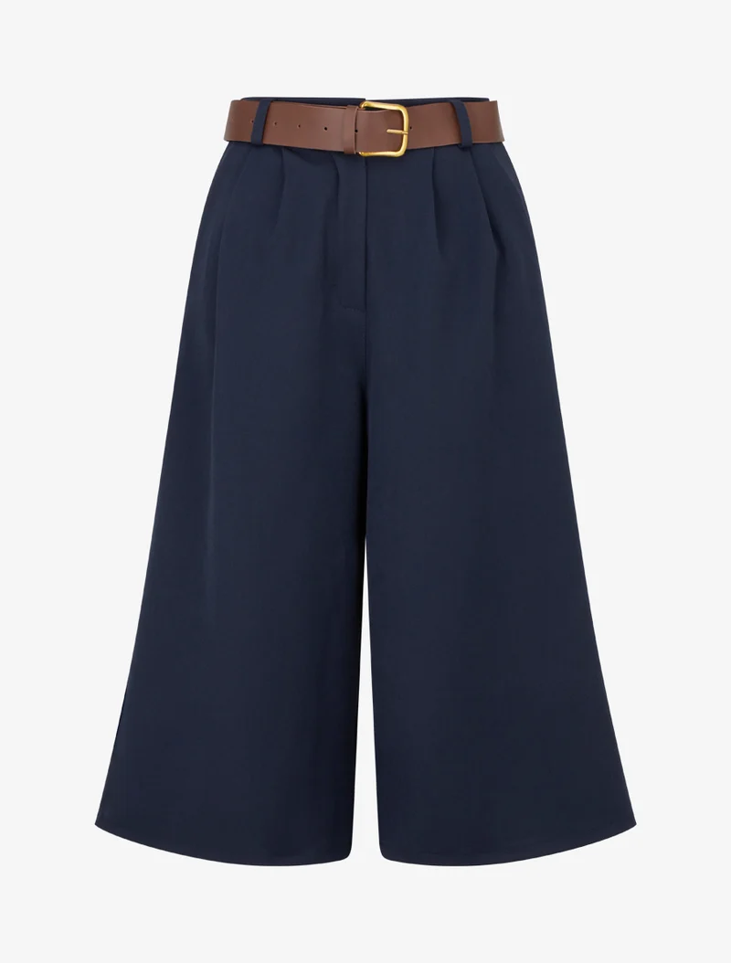 Weit geschnittene Bermuda mit hoher Taille - Marine