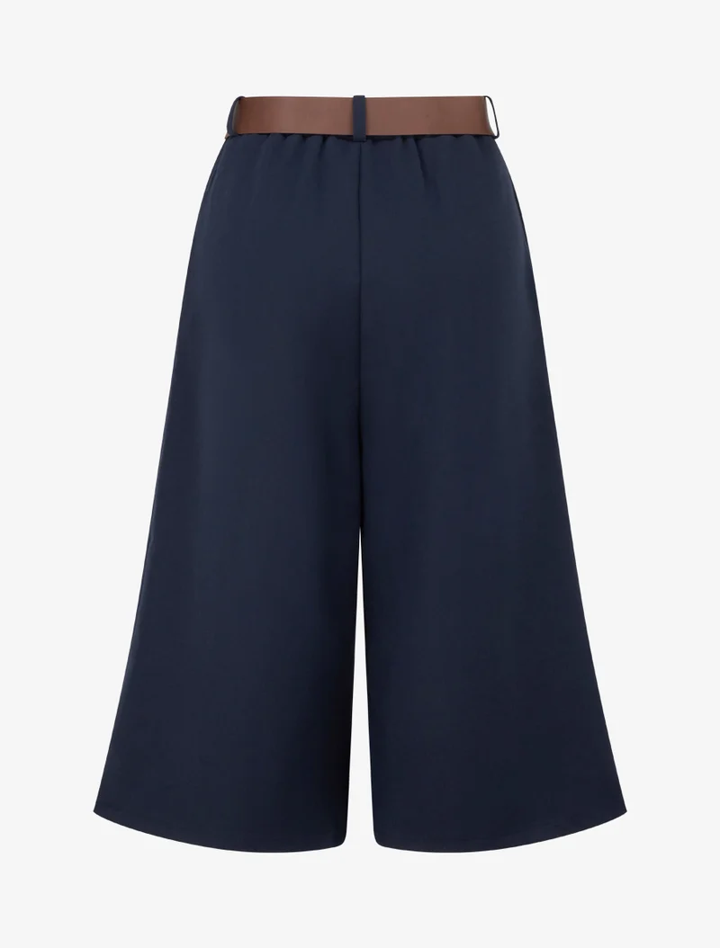 Weit geschnittene Bermuda mit hoher Taille - Marine
