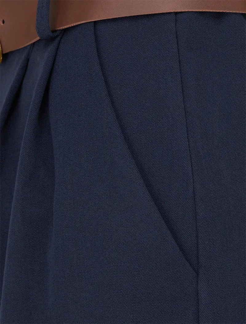 Weit geschnittene Bermuda mit hoher Taille - Marine