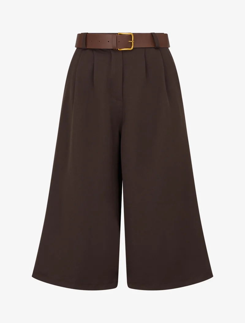Weit geschnittener Bermuda mit hoher Taille - Braun