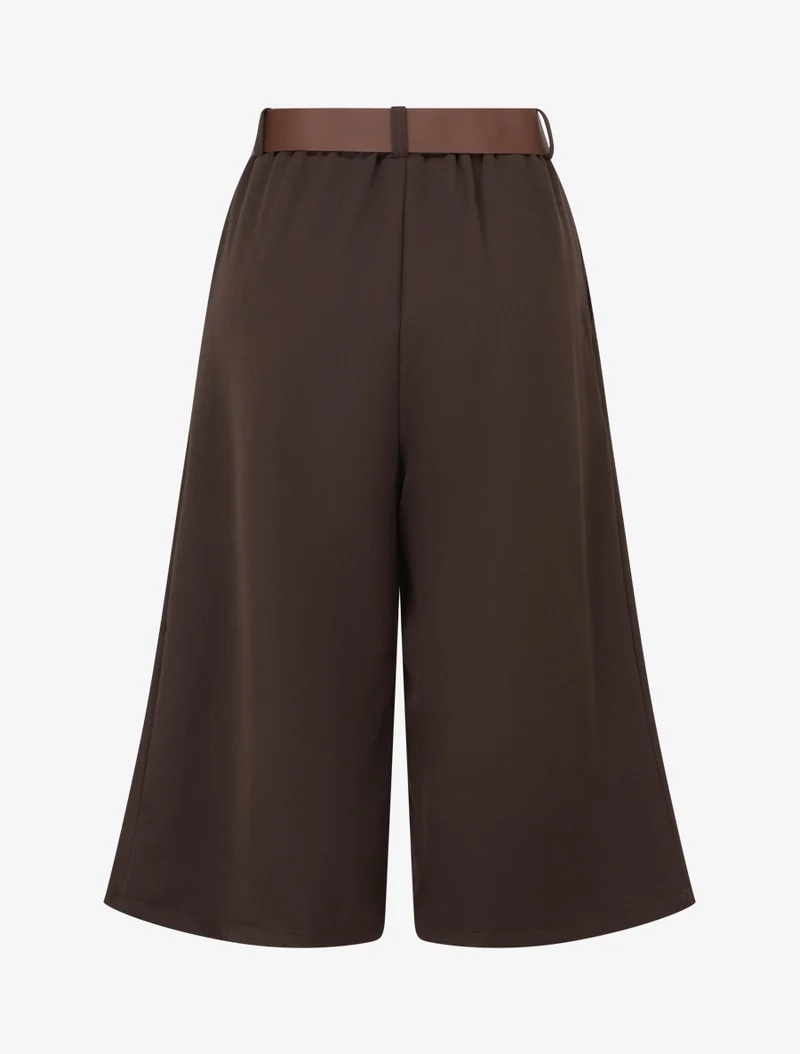 Weit geschnittener Bermuda mit hoher Taille - Braun