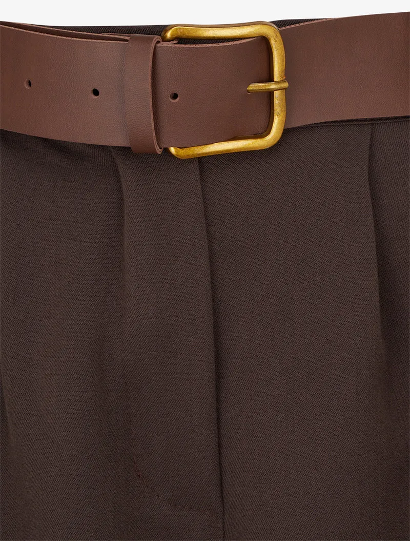 Weit geschnittener Bermuda mit hoher Taille - Braun