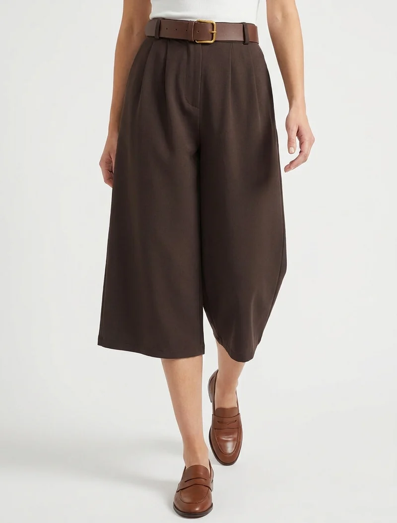 Weit geschnittener Bermuda mit hoher Taille - Braun