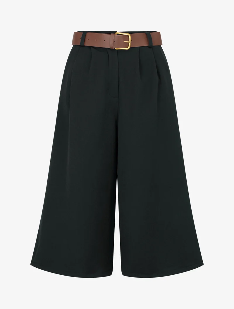 Weit geschnittener Bermuda-Shorts mit hoher Taille - Schwarz