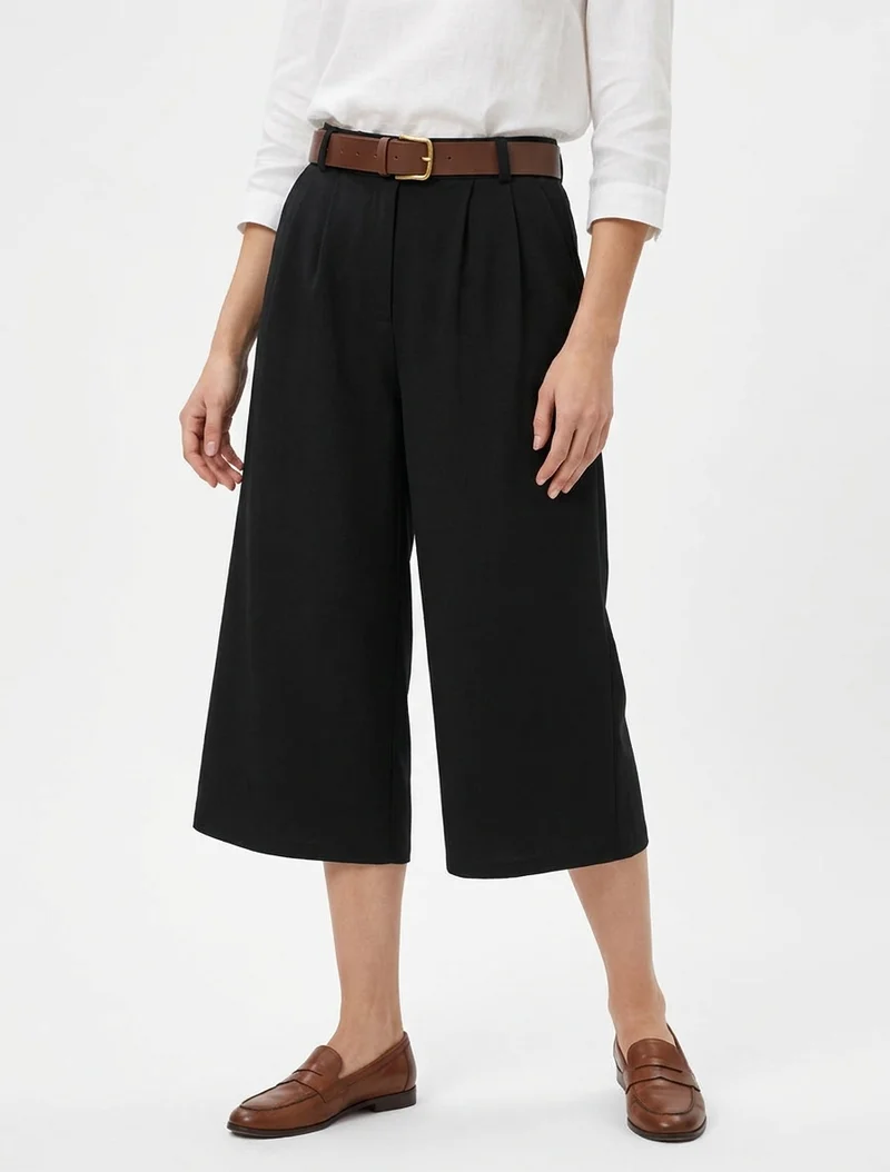 Weit geschnittener Bermuda-Shorts mit hoher Taille - Schwarz