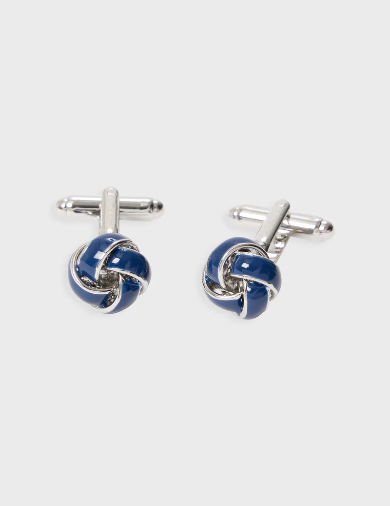 Boutons de manchette marine et argentés