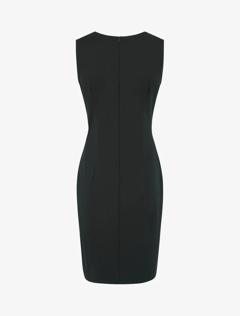 Ärmelloses Wickelkleid mit dekorativen Knöpfen - Schwarz