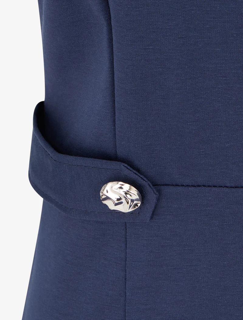 Ärmelloses, gerades Kleid mit dekorativen Knöpfen - Marine