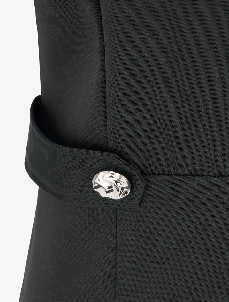 Ärmelloses, gerades Kleid mit dekorativen Knöpfen - Schwarz