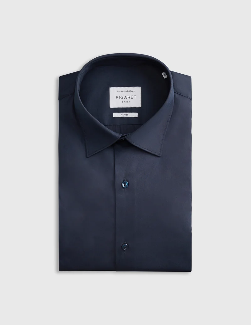 Chemise Semi-ajustée stretch bleu marine